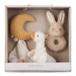 Caja Regalo Newborn Naturals Little Dutch, set sensorial para recién nacidos con juguetes suaves y naturales.