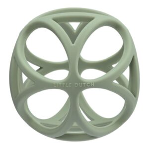 Pelota de silicona verde Little Dutch, juguete sensorial para bebés que favorece el agarre.